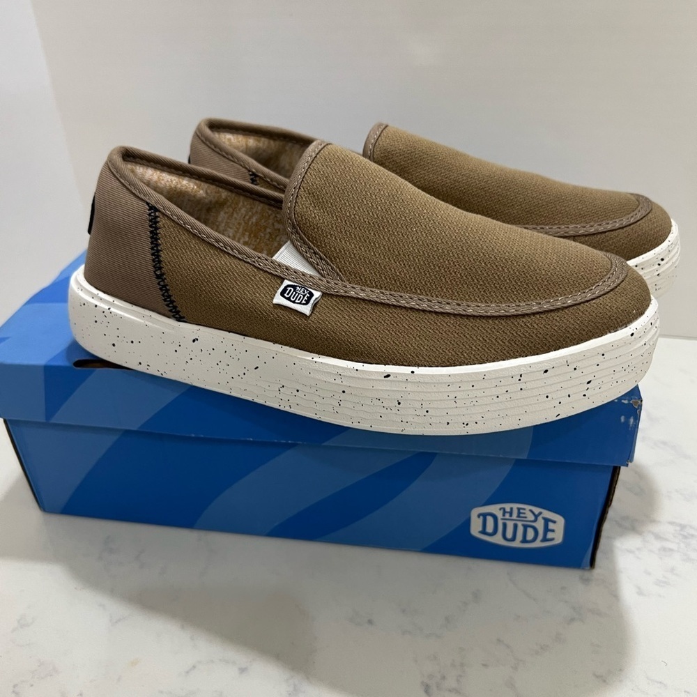 Hey Dude Brown and White Casual Slip-On Loafers - Picture 1 of 15